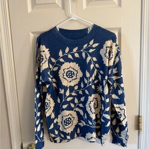 Floral Blue and Cream Sweater